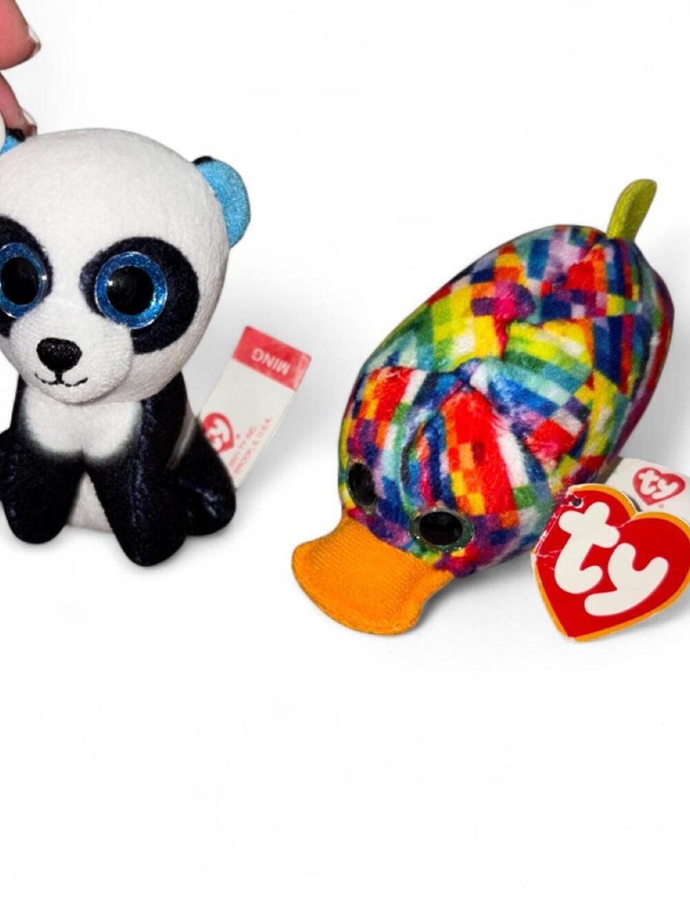 Ty Beanie Babies Plush Set - Ming Panda and Flips Multicolor Duck with Tags